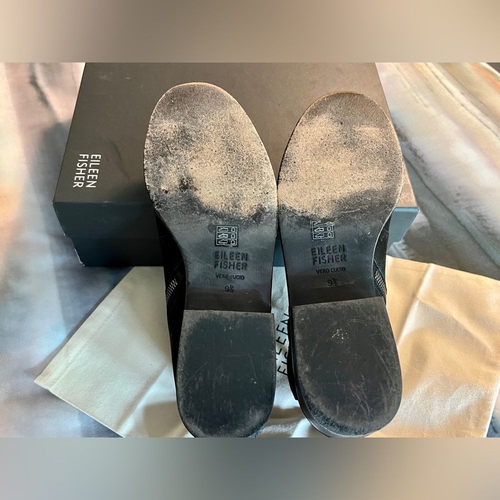 Eileen Fisher Billie Black Nubuck Booties - Size 9.5 - Picture 6 of 8
